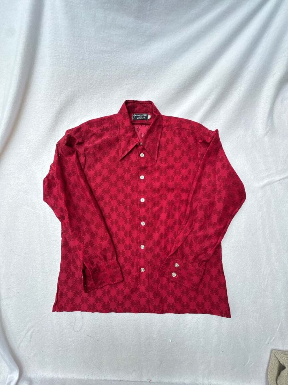 Vintage Givenchy for Chesa Red Jacquard Pattern Long Sleeve Button Down Shirt